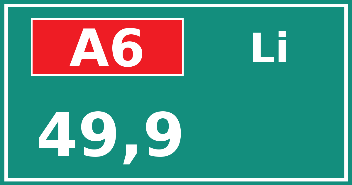 Hectometerbord A6 49,9 zijde Li