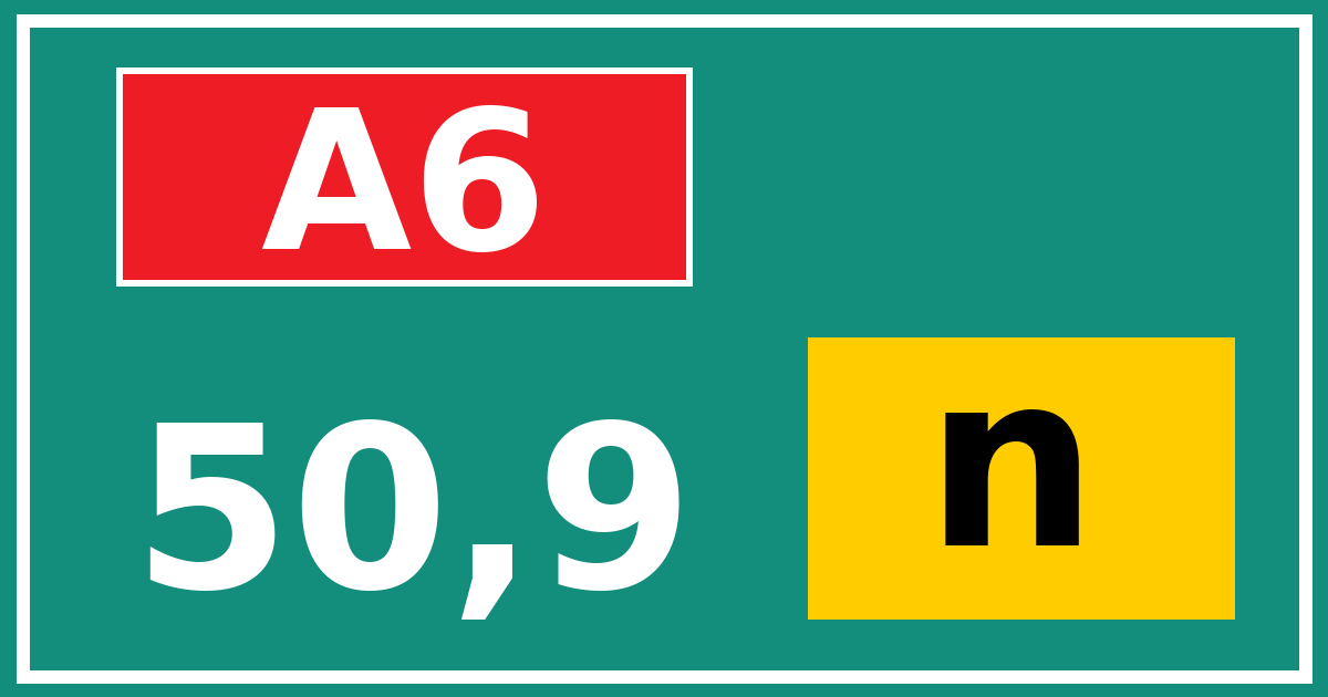 Hectometerbord A6 50,9 letter n