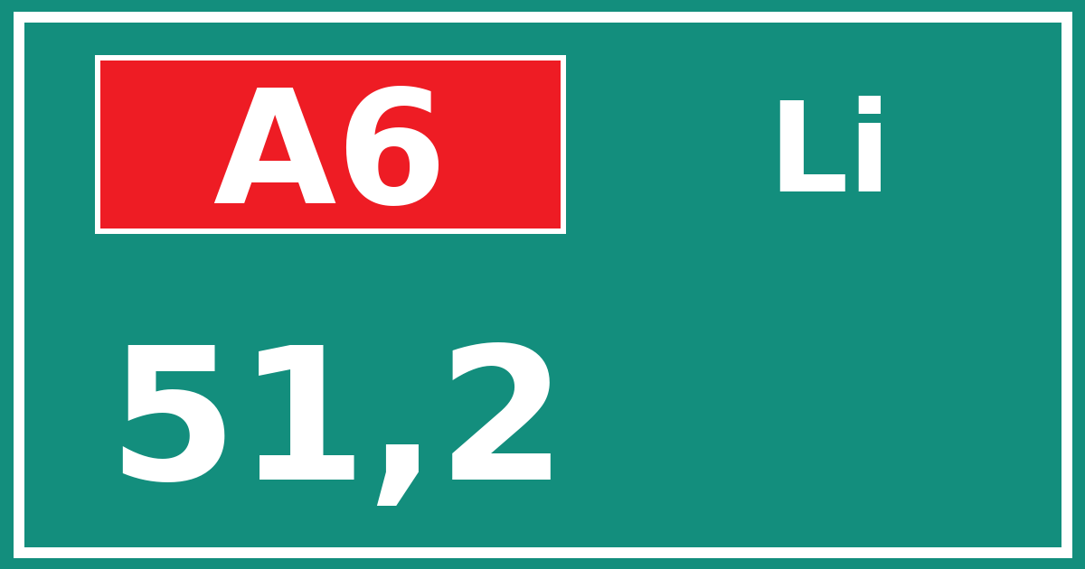 Hectometerbord A6 51,2 zijde Li