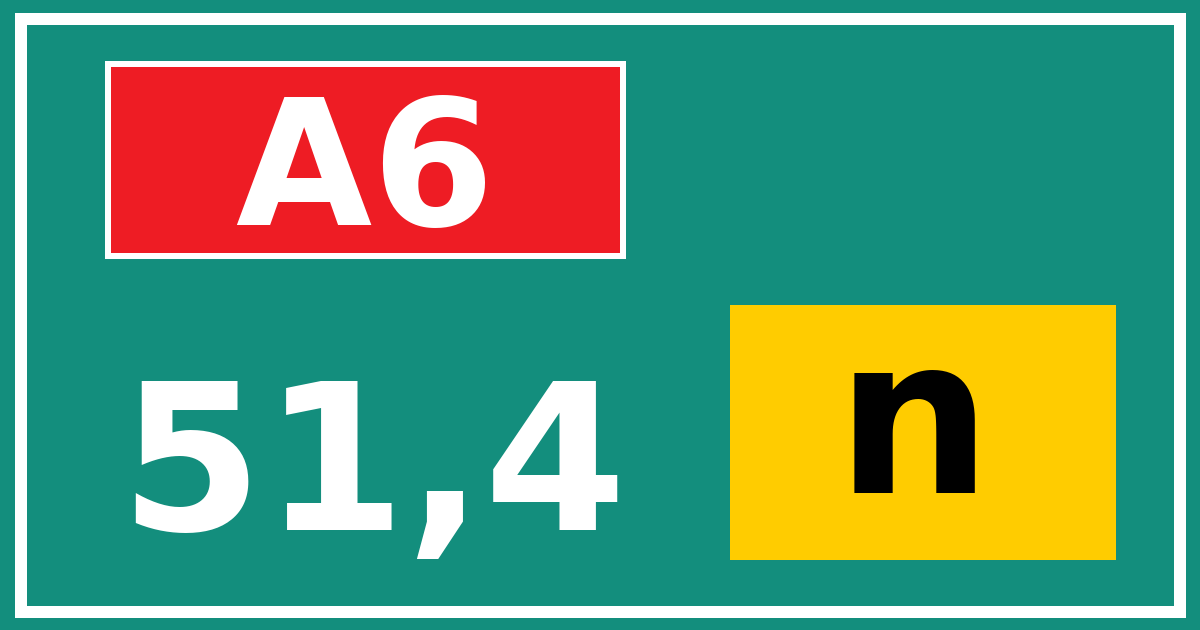 Hectometerbord A6 51,4 letter n