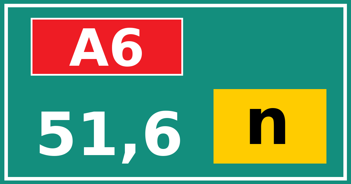 Hectometerbord A6 51,6 letter n
