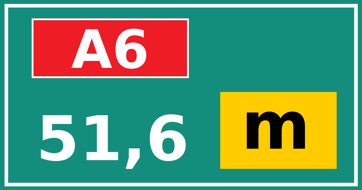 Hectometerbord A6 51,6 letter m