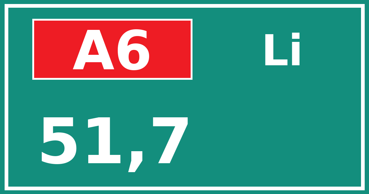 Hectometerbord A6 51,7 zijde Li