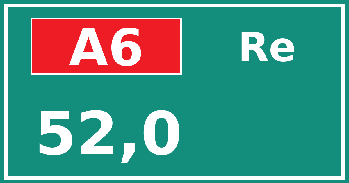 Hectometerbord A6 52,0 zijde Re