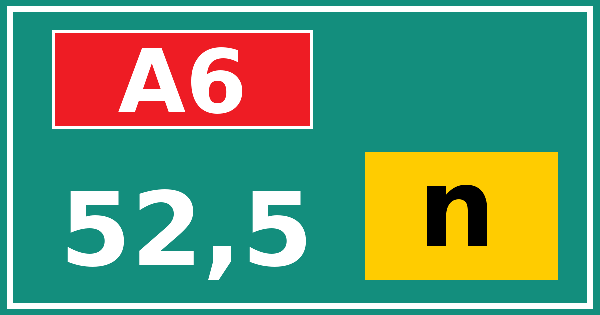 Hectometerbord A6 52,5 letter n