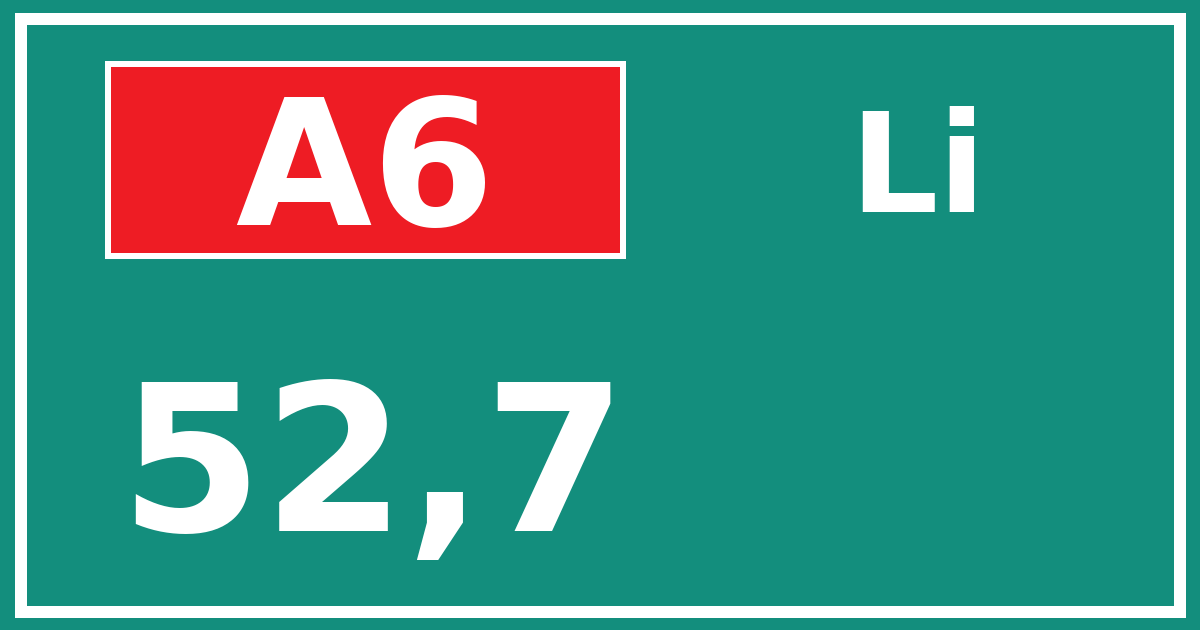 Hectometerbord A6 52,7 zijde Li
