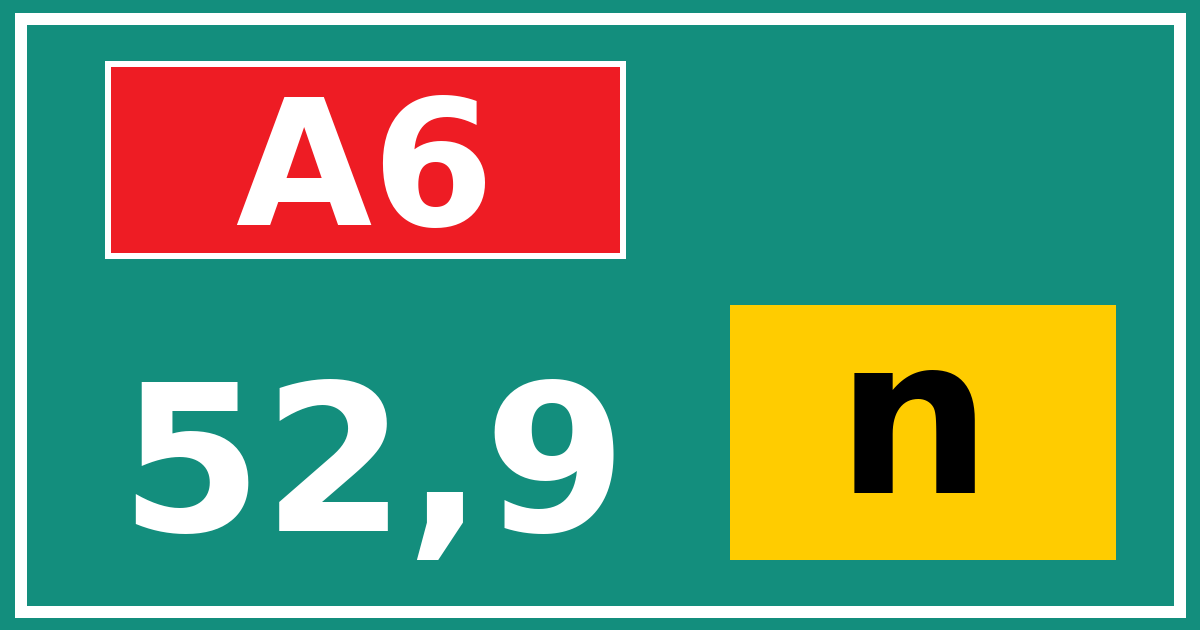 Hectometerbord A6 52,9 letter n