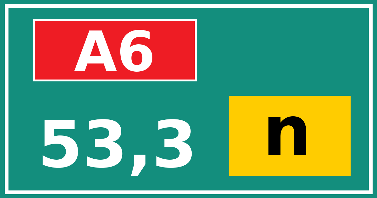 Hectometerbord A6 53,3 letter n