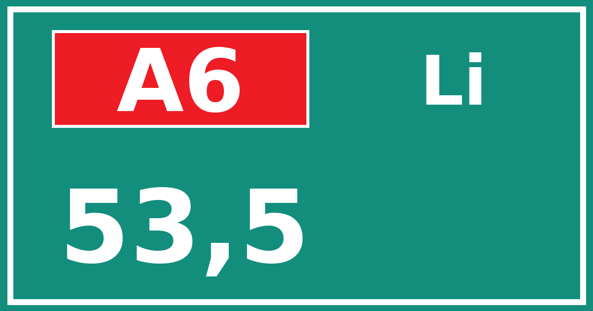 Hectometerbord A6 53,5 zijde Li