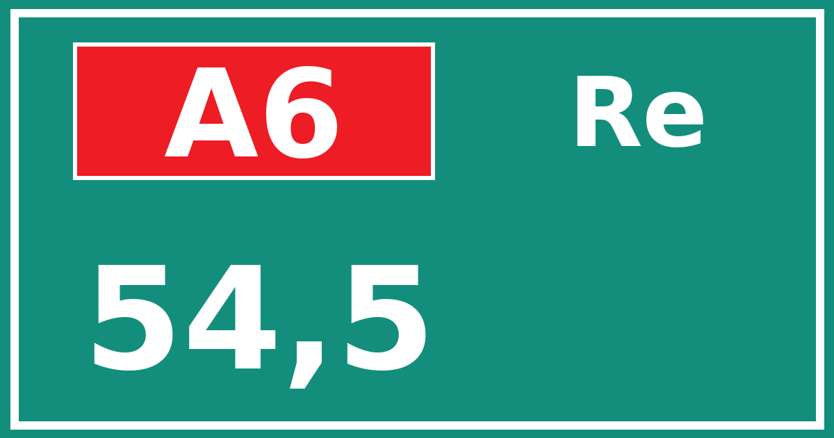 Hectometerbord A6 54,5 zijde Re