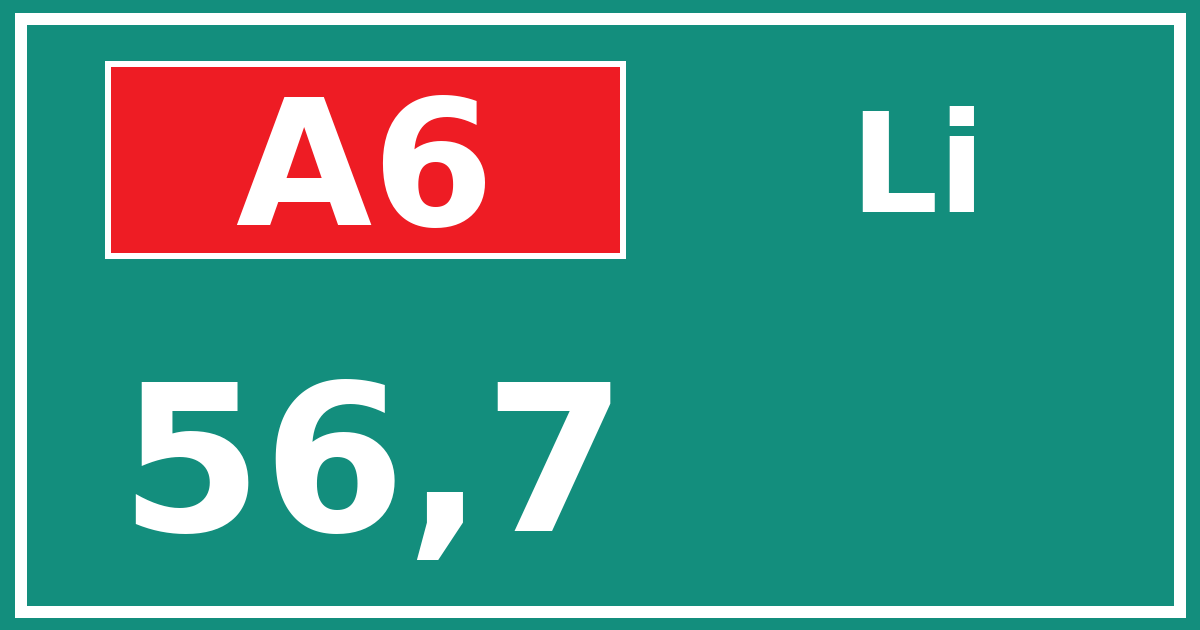 Hectometerbord A6 56,7 zijde Li