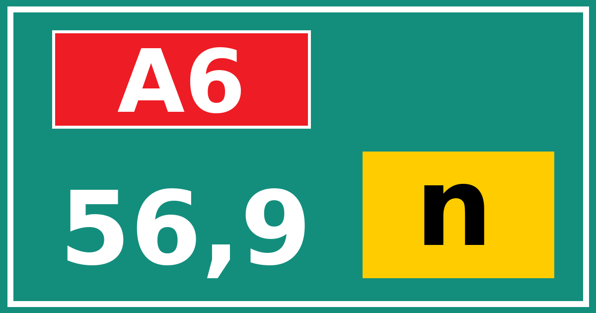 Hectometerbord A6 56,9 letter n