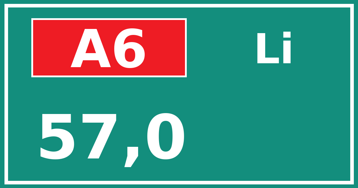 Hectometerbord A6 57,0 zijde Li
