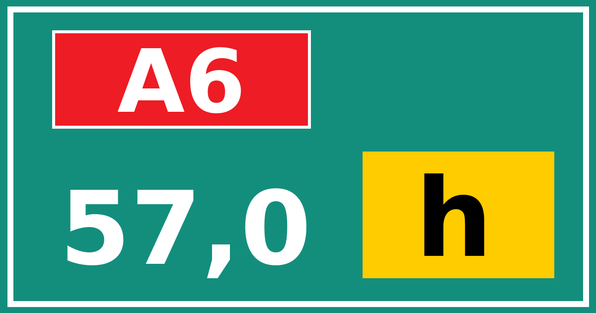 Hectometerbord A6 57,0 letter h