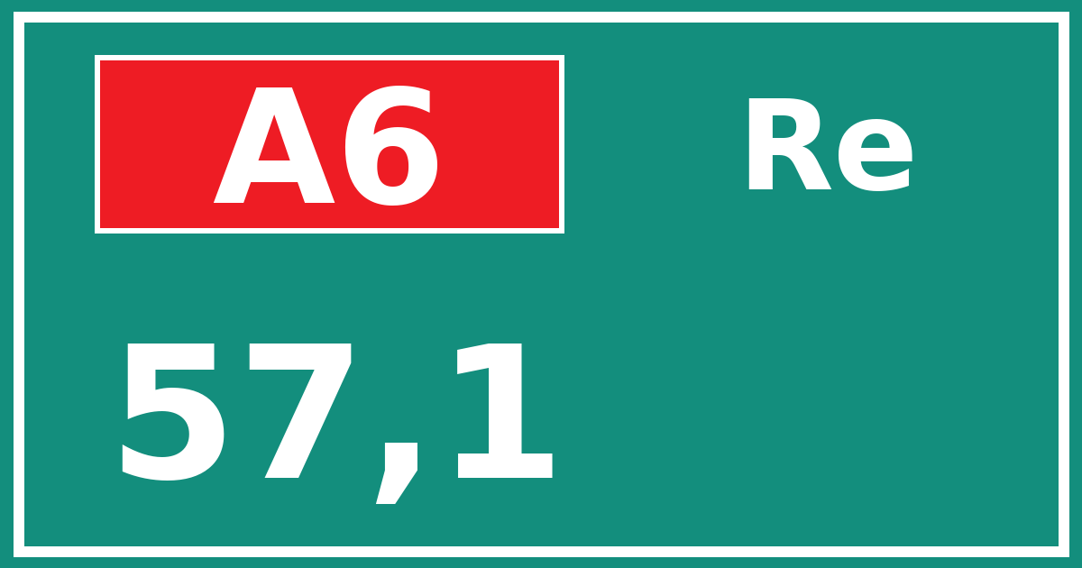 Hectometerbord A6 57,1 zijde Re