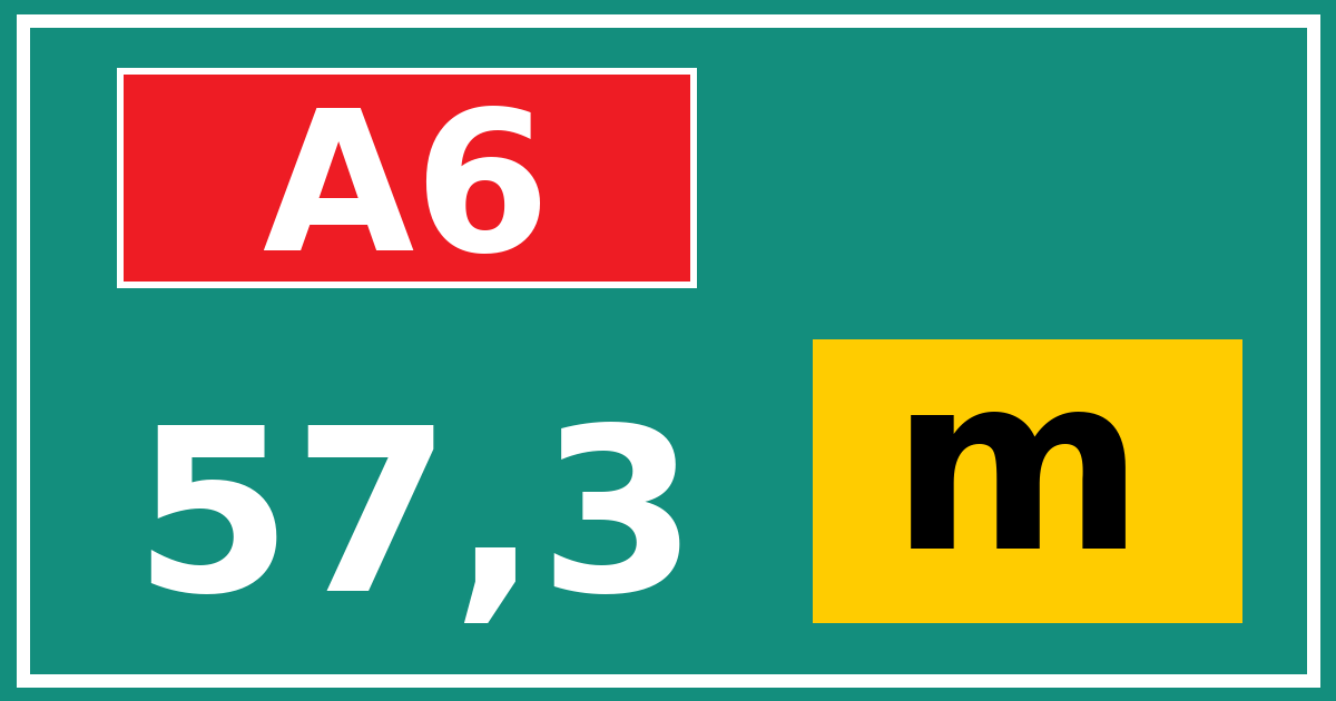 Hectometerbord A6 57,3 letter m