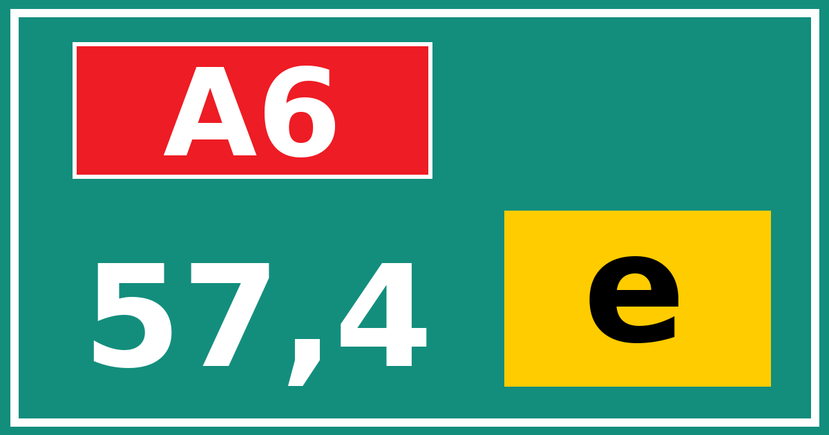 Hectometerbord A6 57,4 letter e