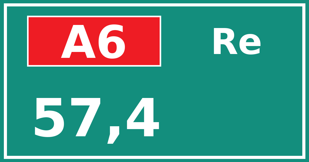 Hectometerbord A6 57,4 zijde Re