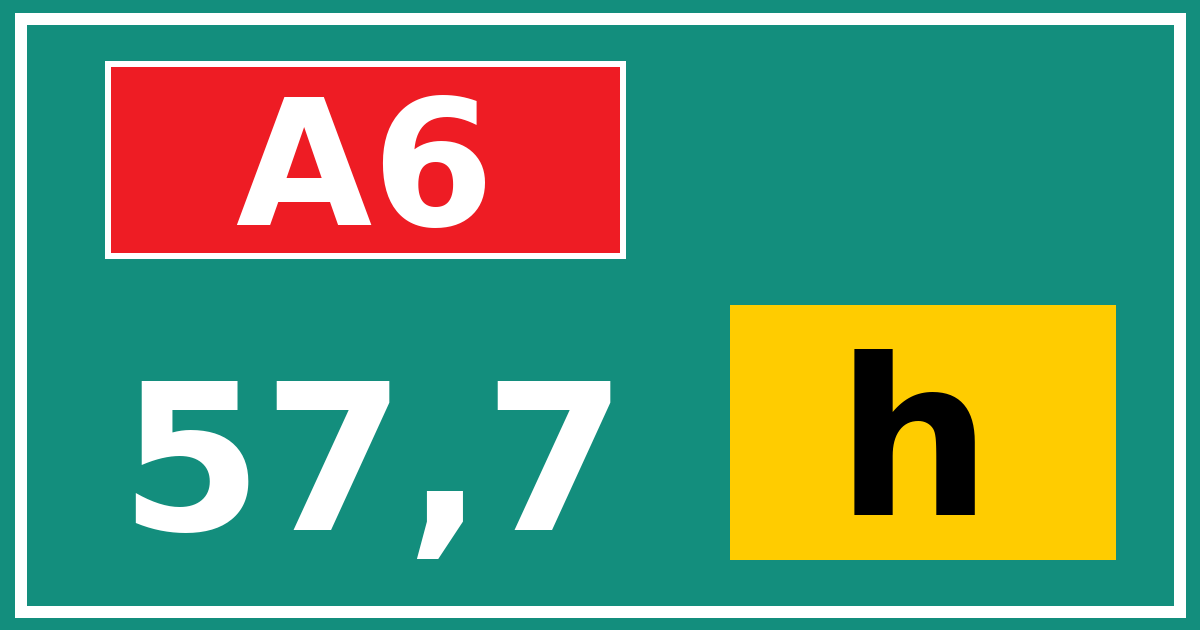Hectometerbord A6 57,7 letter h