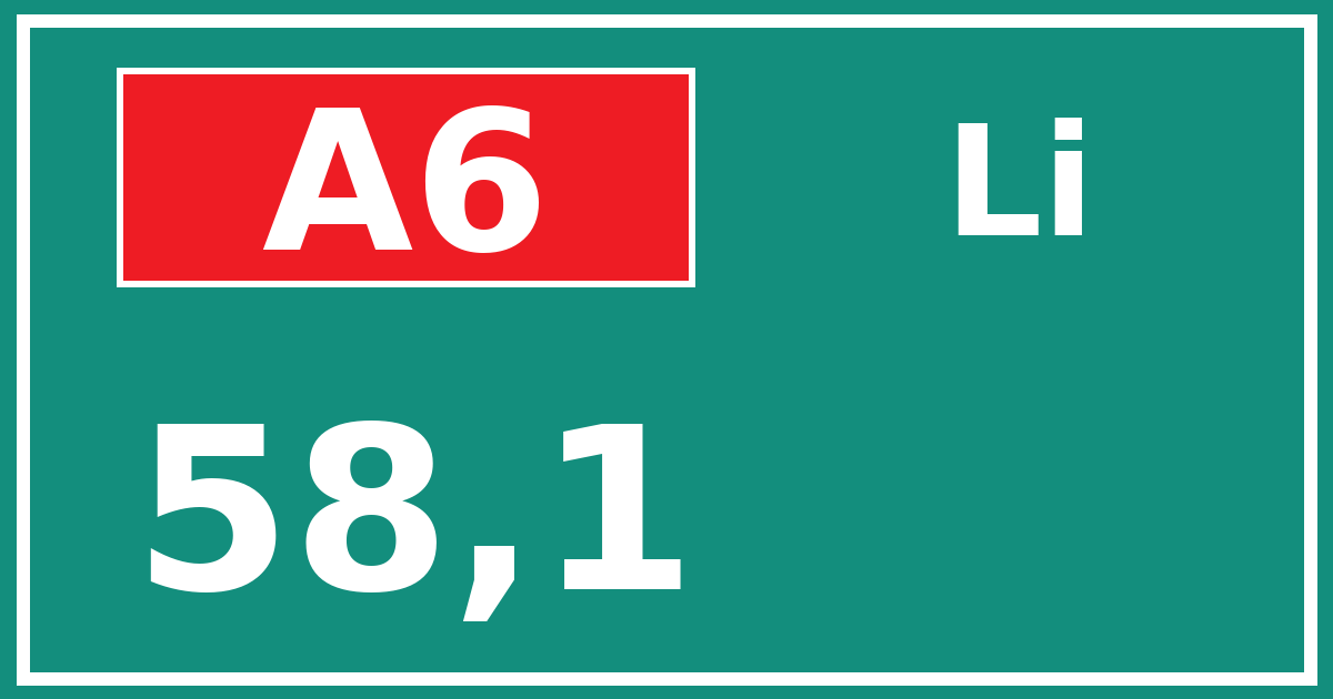 Hectometerbord A6 58,1 zijde Li