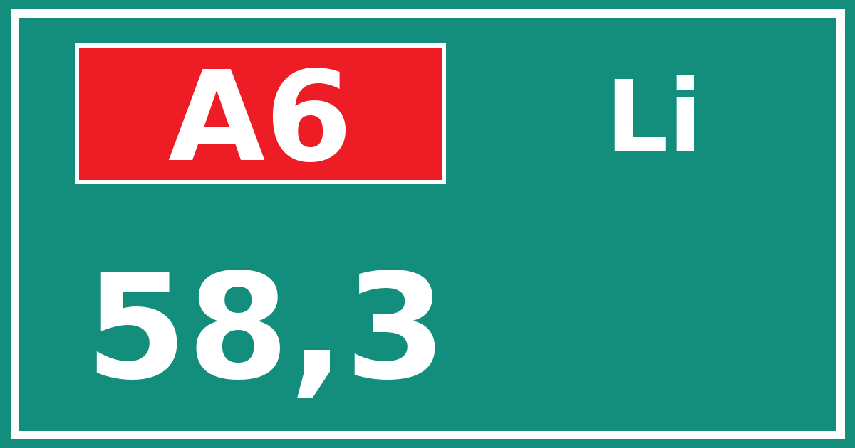 Hectometerbord A6 58,3 zijde Li