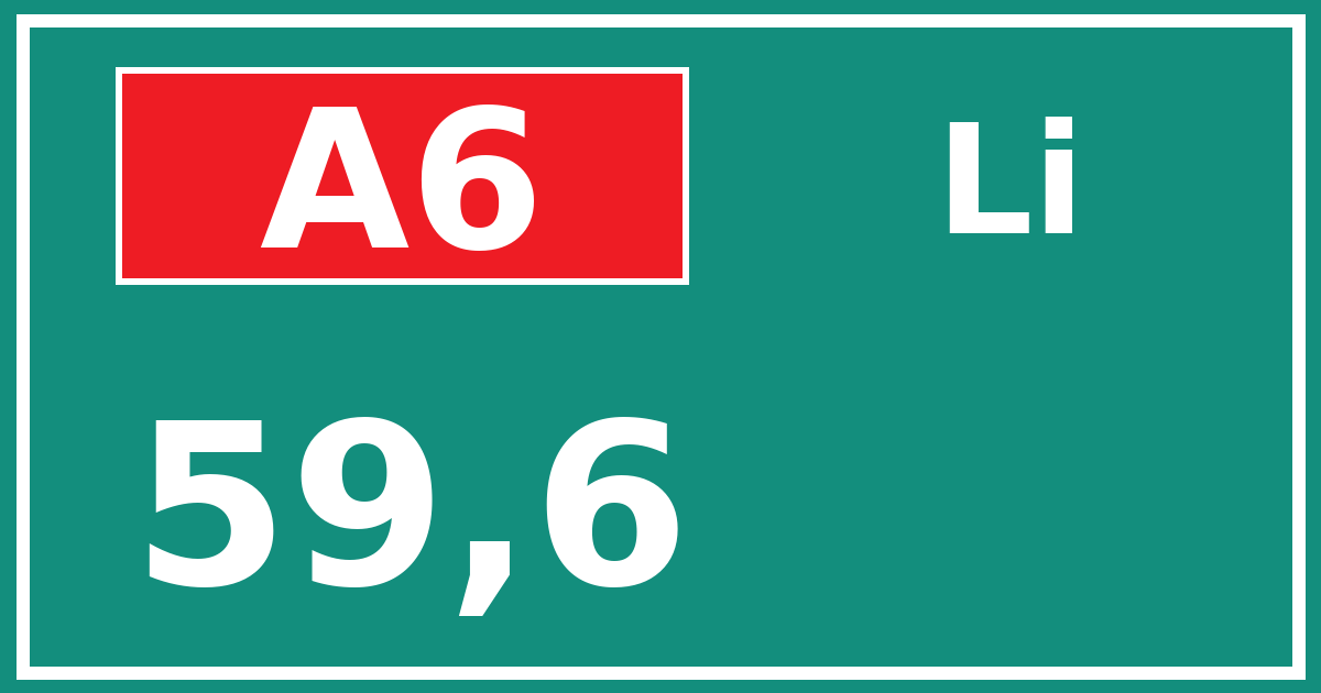 Hectometerbord A6 59,6 zijde Li