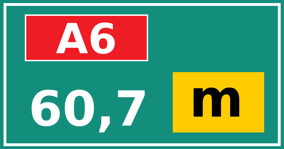 Hectometerbord A6 60,7 letter m
