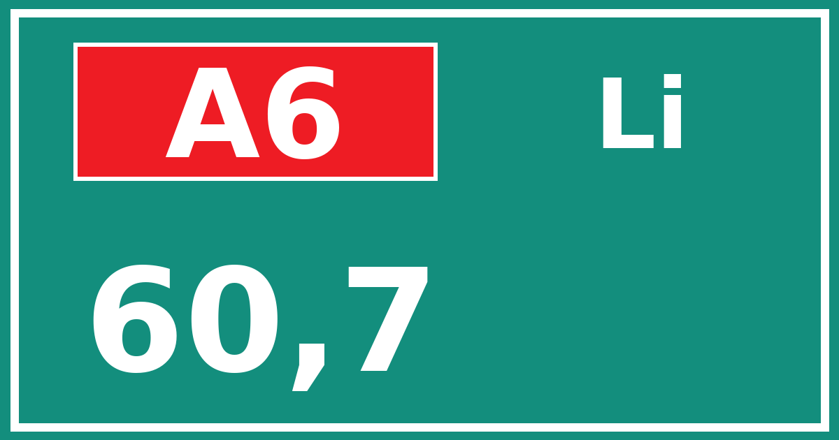 Hectometerbord A6 60,7 zijde Li