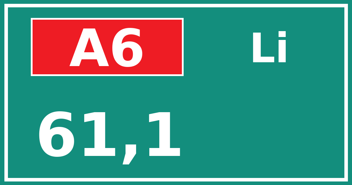 Hectometerbord A6 61,1 zijde Li