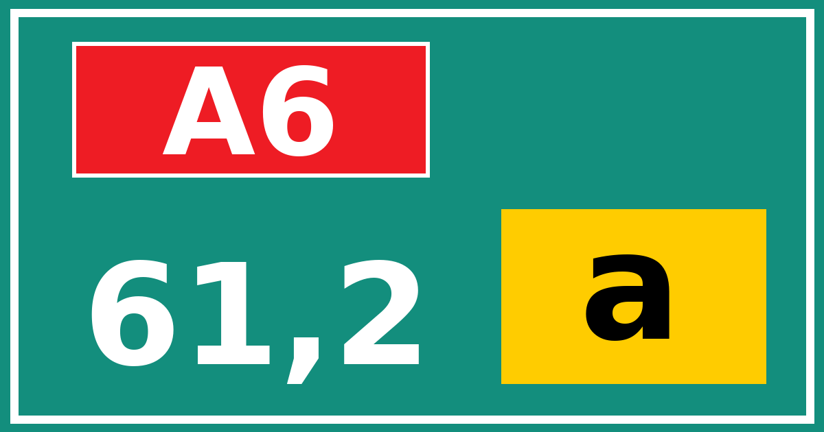 Hectometerbord A6 61,2 letter a