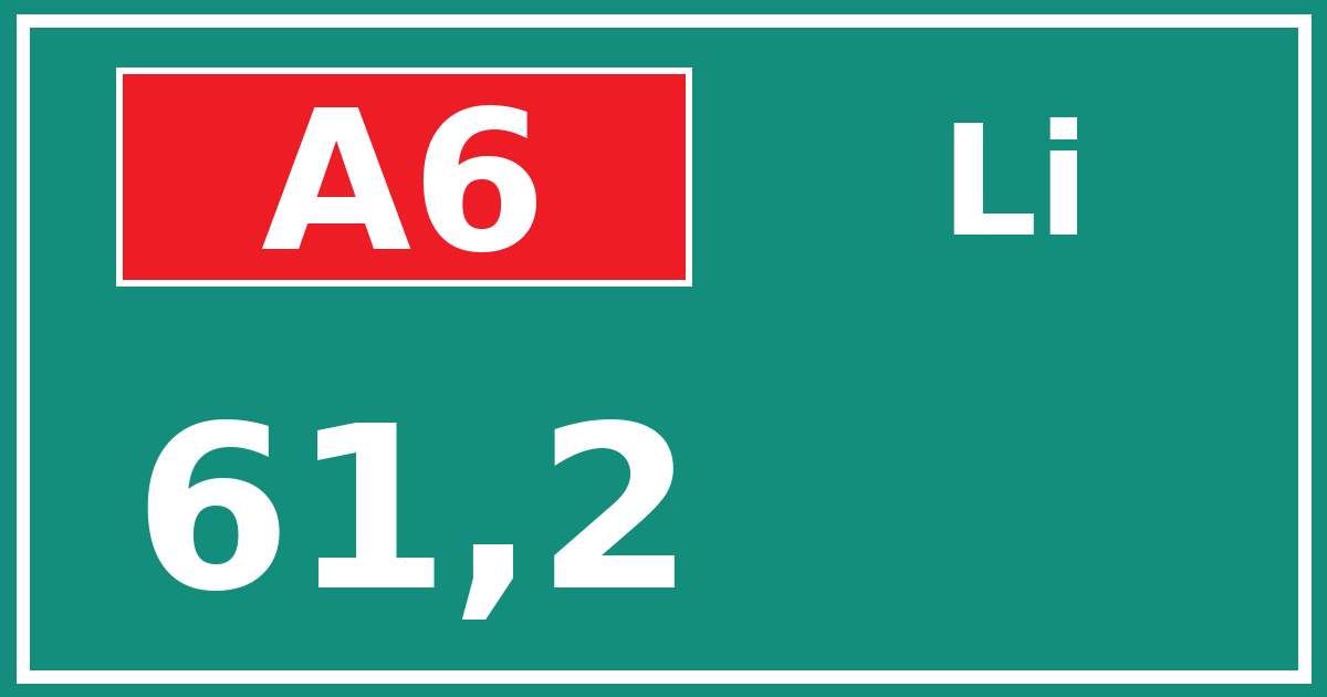 Hectometerbord A6 61,2 zijde Li