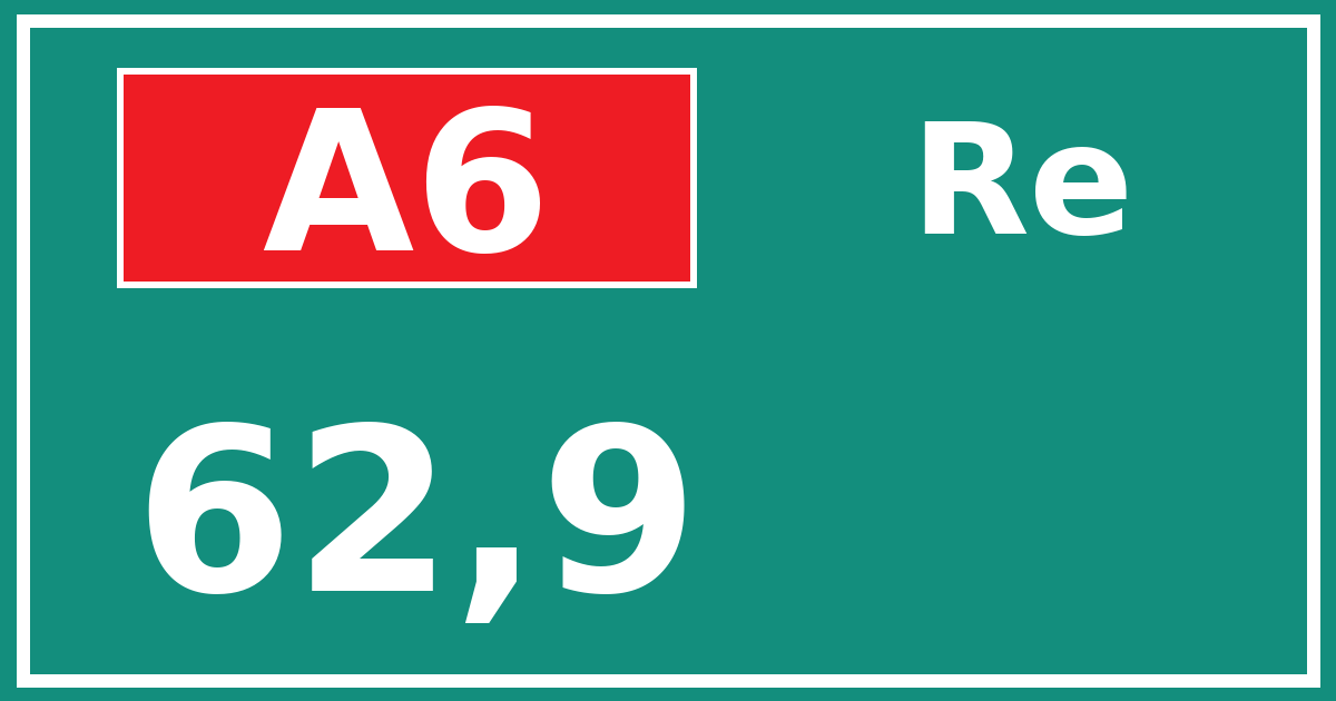 Hectometerbord A6 62,9 zijde Re
