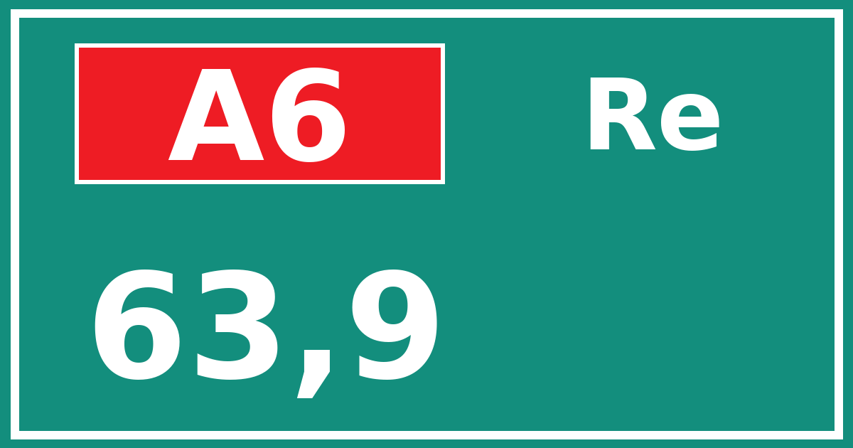 Hectometerbord A6 63,9 zijde Re