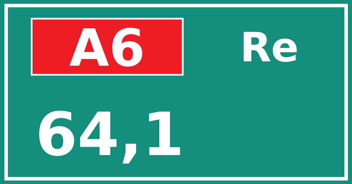 Hectometerbord A6 64,1 zijde Re