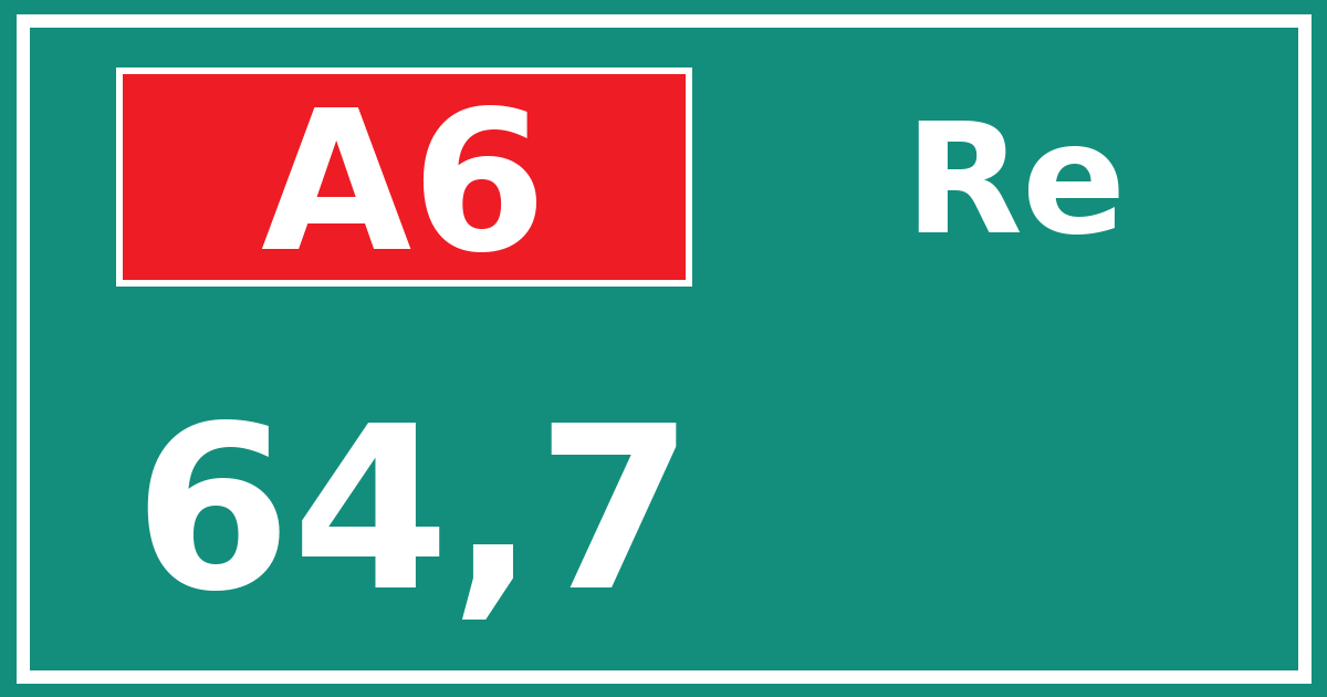Hectometerbord A6 64,7 zijde Re