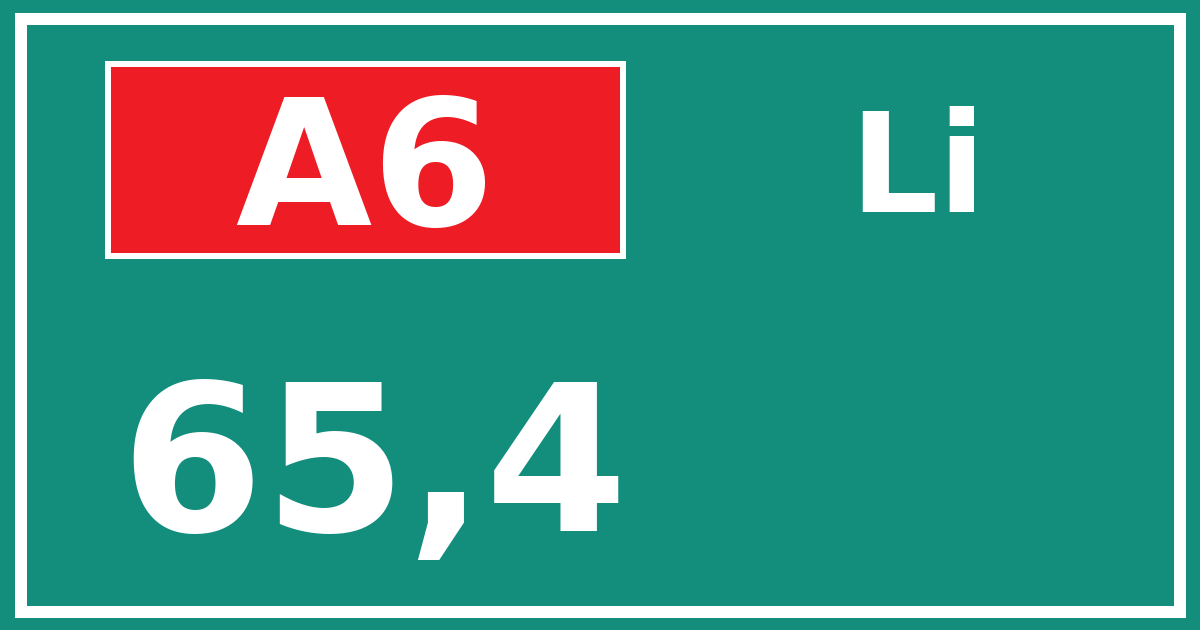 Hectometerbord A6 65,4 zijde Li