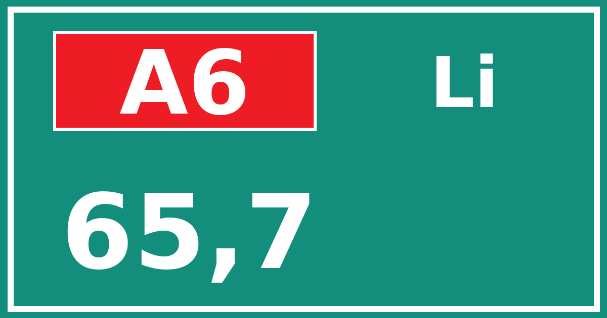Hectometerbord A6 65,7 zijde Li