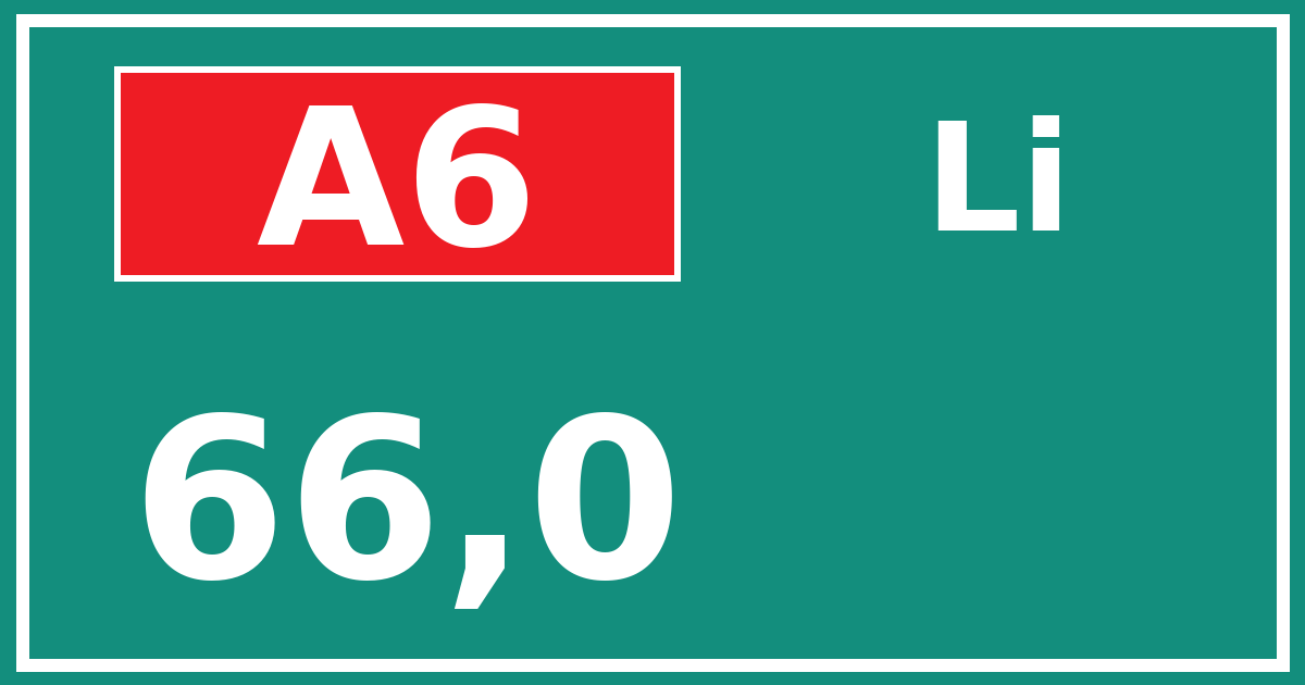 Hectometerbord A6 66,0 zijde Li