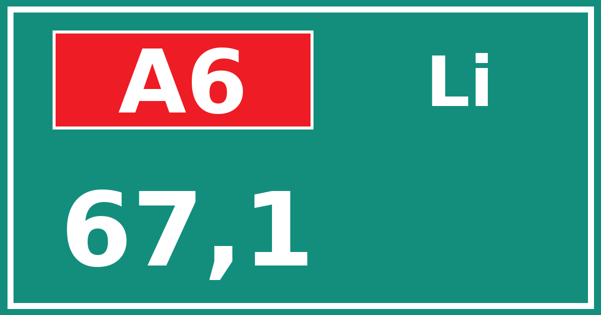 Hectometerbord A6 67,1 zijde Li
