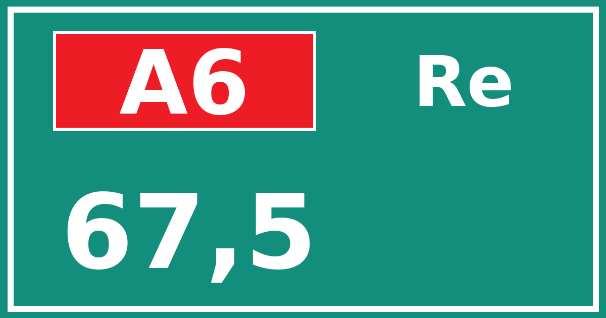 Hectometerbord A6 67,5 zijde Re