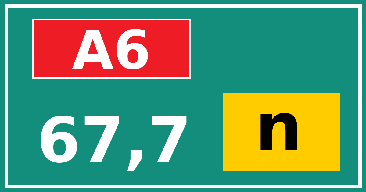 Hectometerbord A6 67,7 letter n
