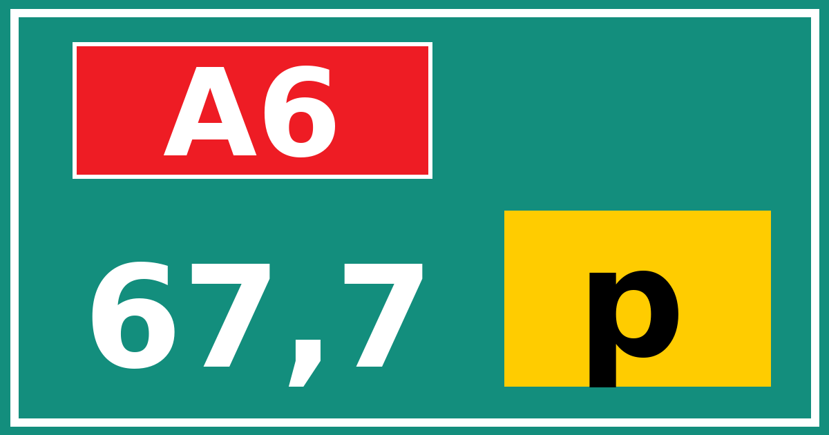 Hectometerbord A6 67,7 letter p
