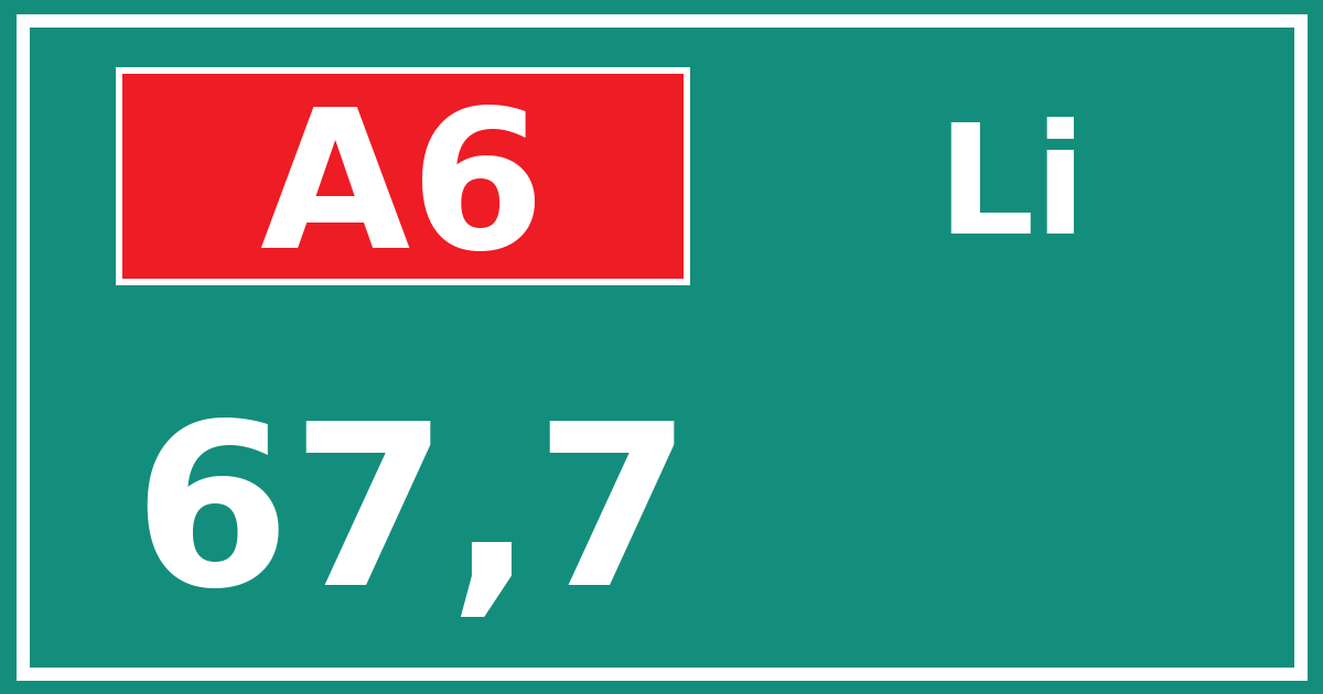 Hectometerbord A6 67,7 zijde Li