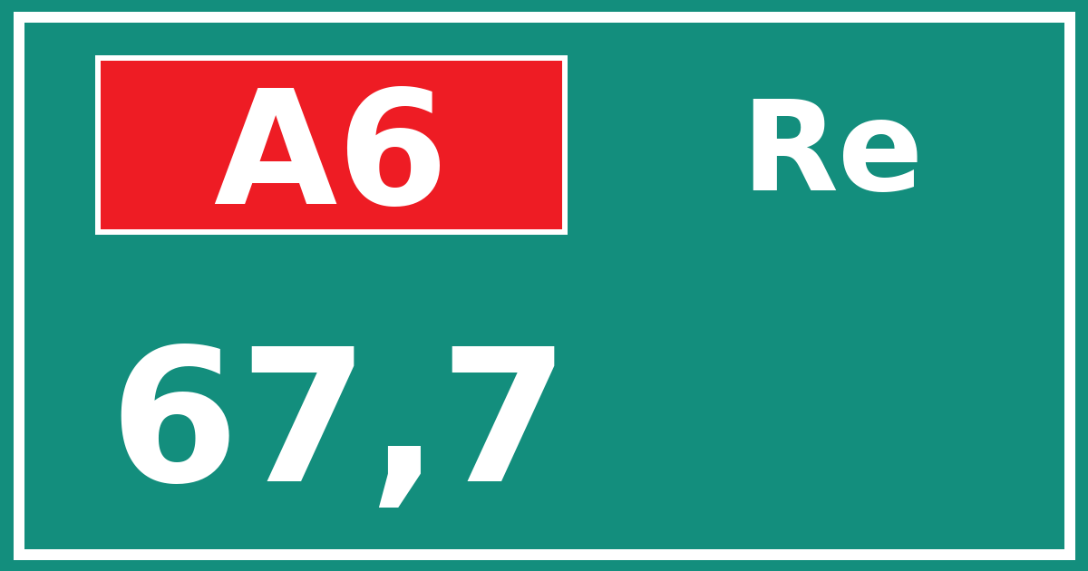 Hectometerbord A6 67,7 zijde Re