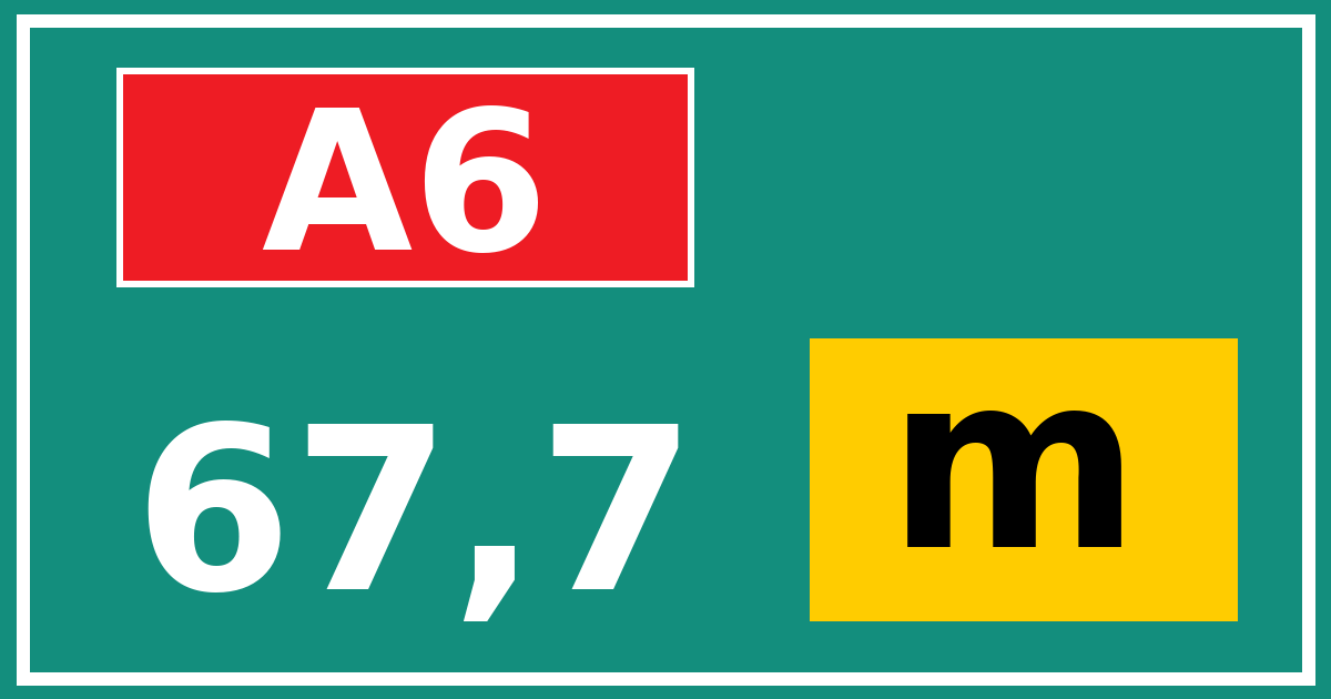 Hectometerbord A6 67,7 letter m