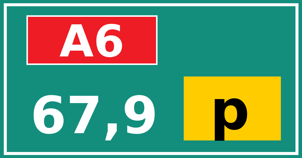 Hectometerbord A6 67,9 letter p