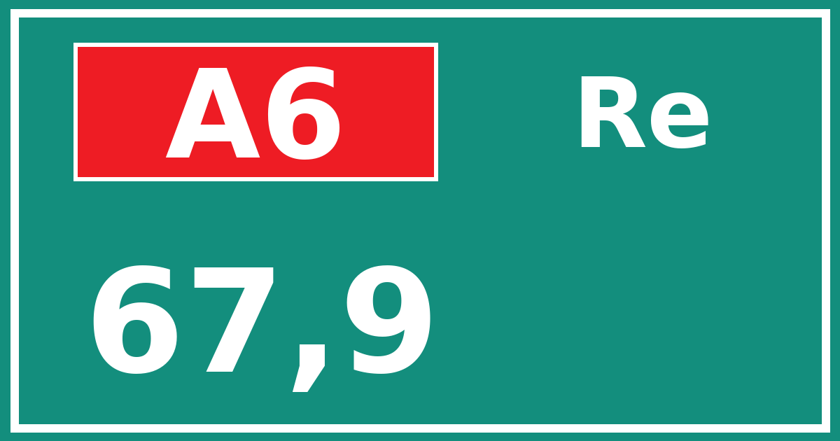 Hectometerbord A6 67,9 zijde Re
