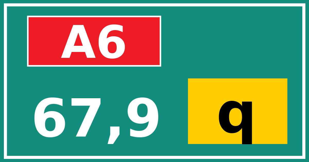 Hectometerbord A6 67,9 letter q