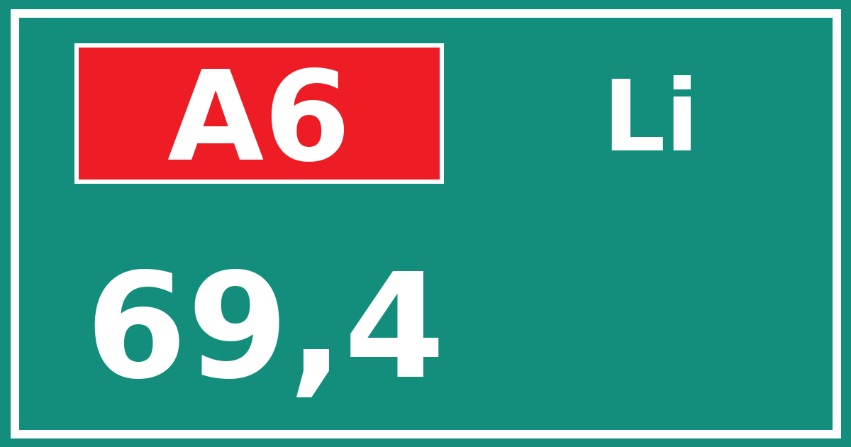 Hectometerbord A6 69,4 zijde Li