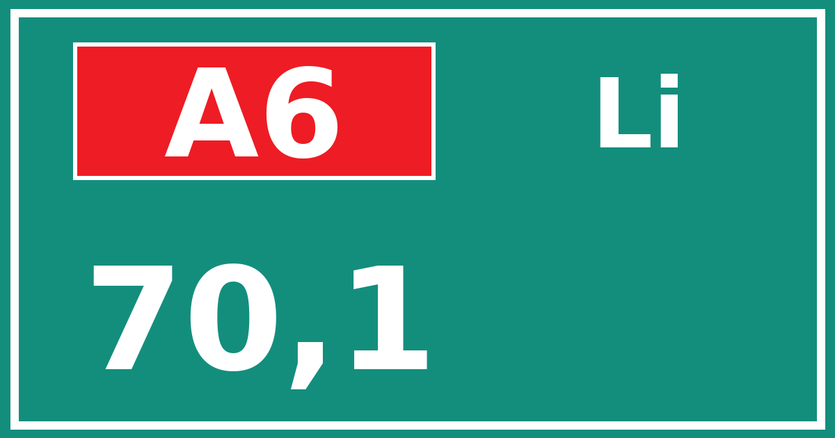 Hectometerbord A6 70,1 zijde Li